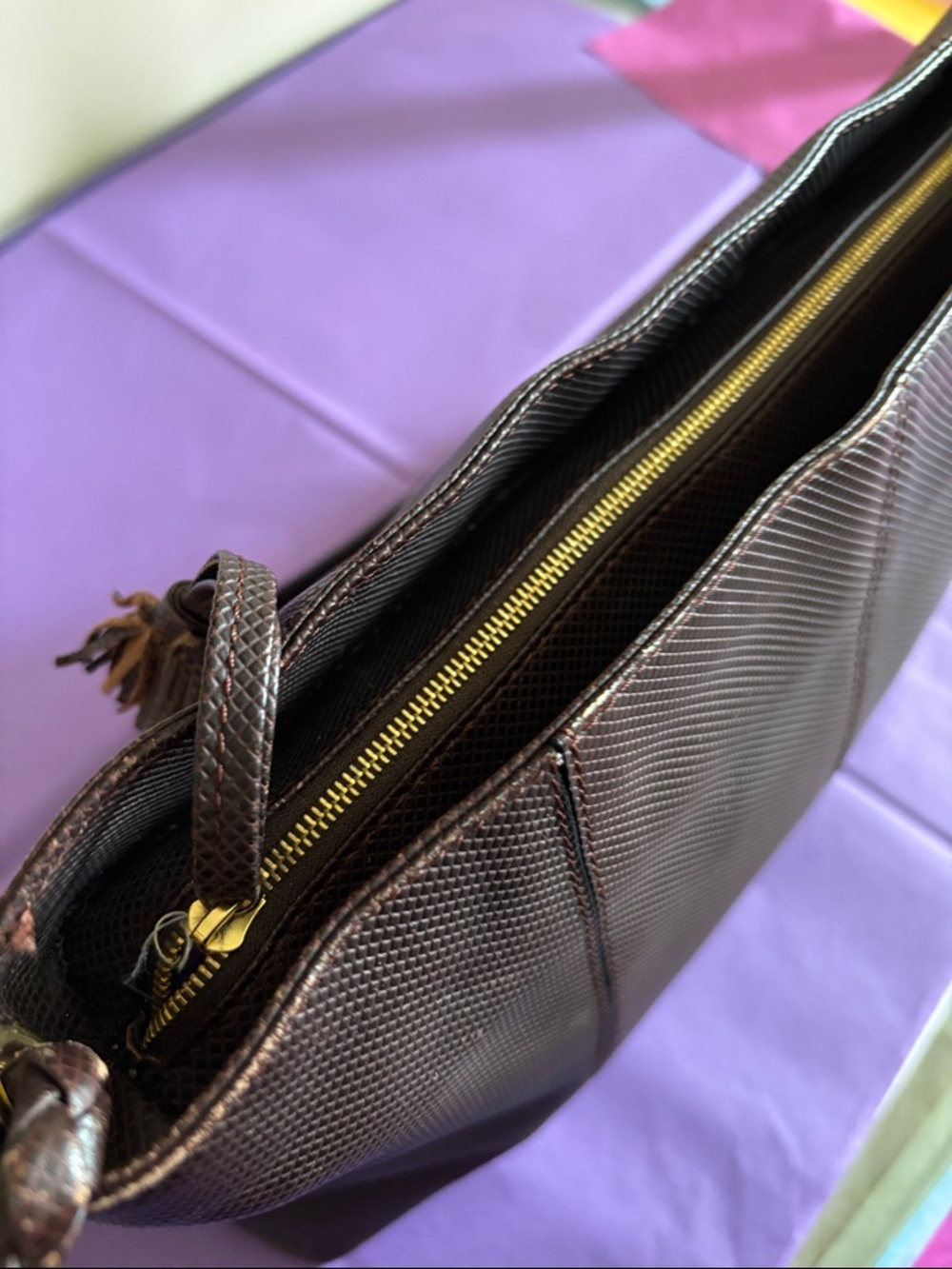 Bottega Veneta Vintage Brown Leather Shoulder Bag Minimalist Woven Detail - Picture 16 of 16